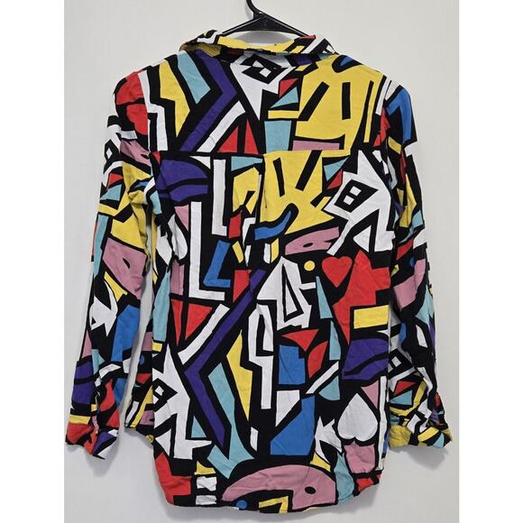 Big Dart Shirt Womens Sz 38 M Geometric Art Blouse 80s Retro Button Up Abstract - Picture 2 of 11